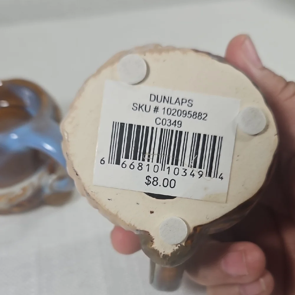 NWT Set of 2 Bohemian Brown Cream & Blue Santa Claus Ceramic Tea Light Holders